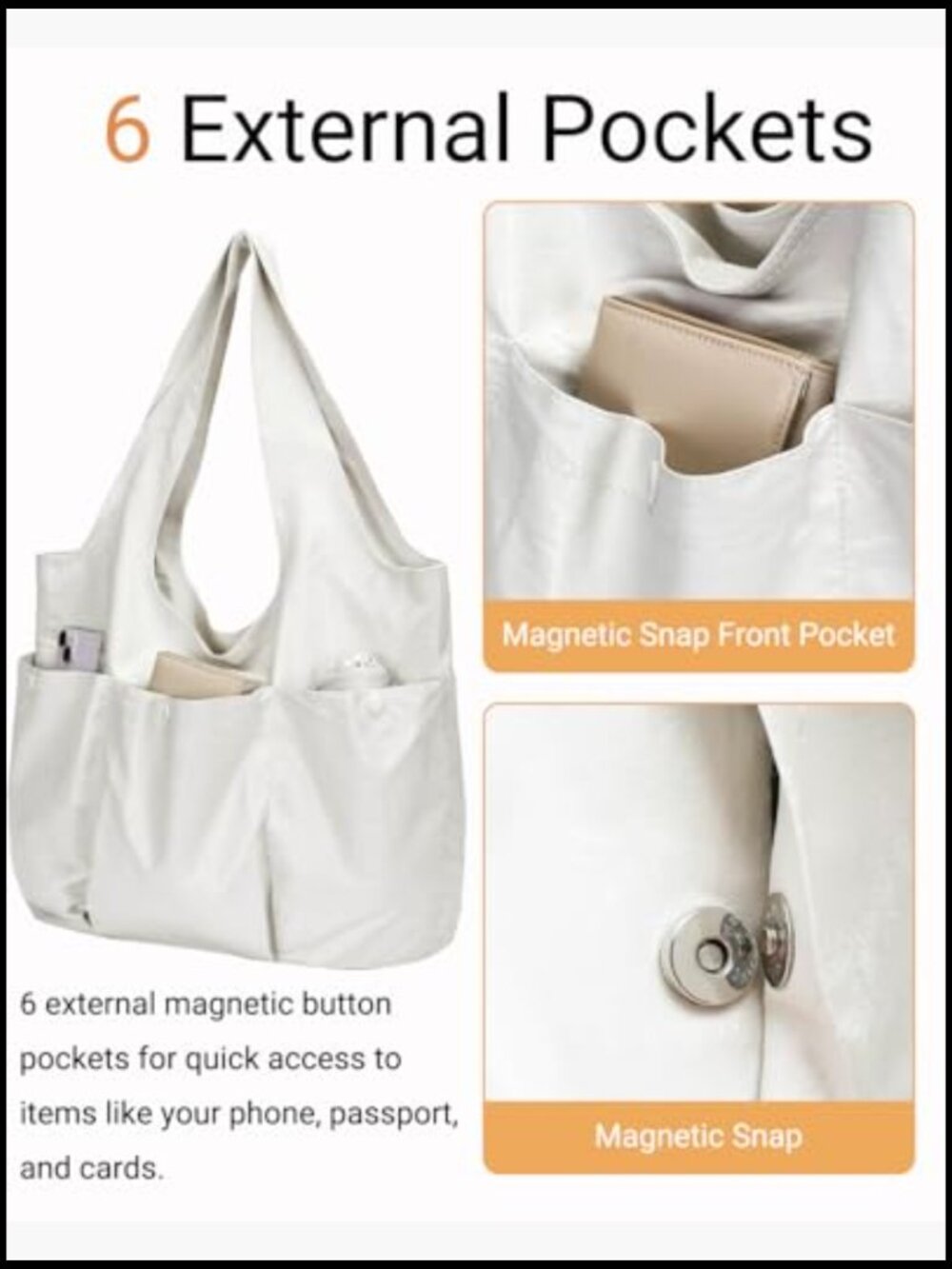 Large Hobo Shoulder Bag Slouchy Tote Handbag Multi-Pocket Vegan Leather - Picture 4 of 7